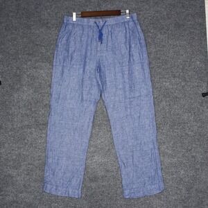 Rafaella Classic Womens Linen Blend Drawstring Casual Pants L Blue